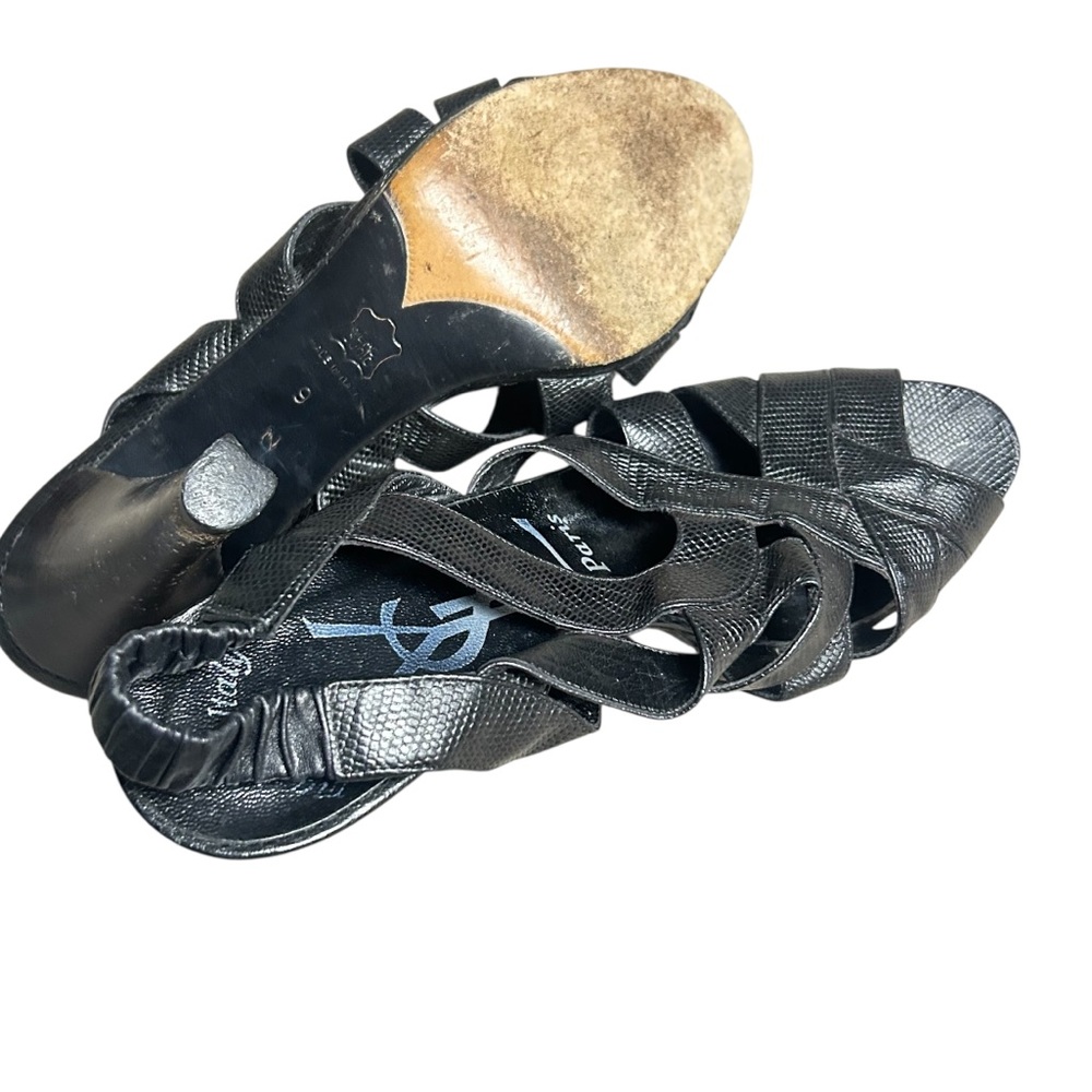 Yves Saint Laurent YSL Vintage Embossed Block Heel Peep Toe Sandals Size 9N - Picture 8 of 8